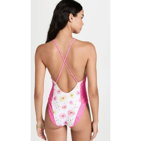 LoveShackFancy NWT Shailee One Piece Swimsuit in Bright Peony Multi size Large - Picture 2 of 10